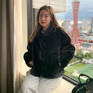 High-neck fur jacket