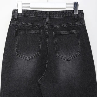 Washed straight black denim pants