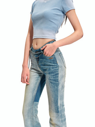Equestrian Color-Block Flared Jeans