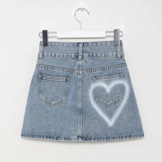 Two-button heart mini denim skirt