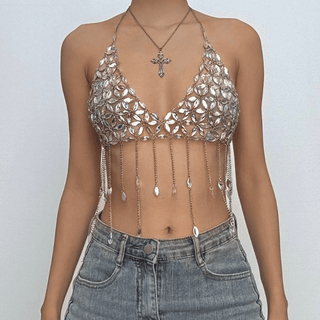 V neck halter tassels backless crop top
