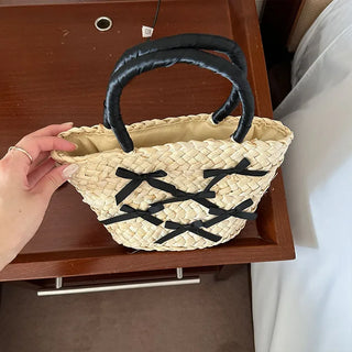 Ribbon Rattan Tote Bag