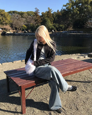 Semi-wide denim pants