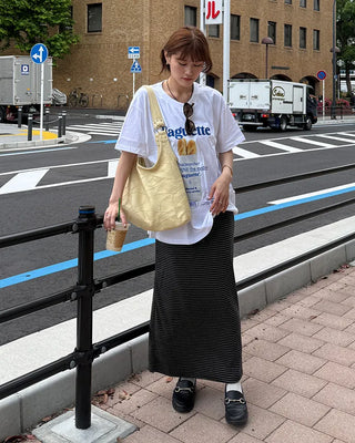Striped strap long skirt