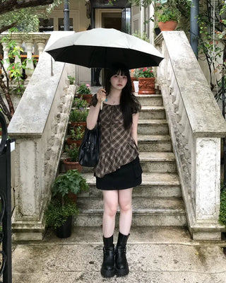 Checkered ribbon asymmetrical dress
