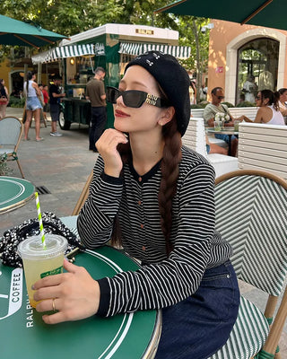 Striped round neck cardigan