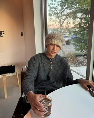 Henley neck stitch knit