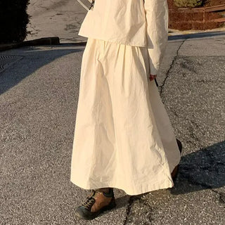 Back elastic cotton long skirt