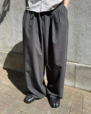 Striped button design wide slacks