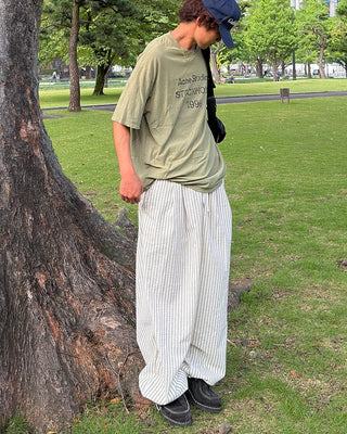 Seersucker striped wide-leg pants