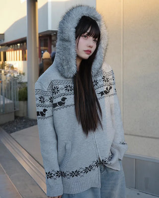 Nordic Fur Hoodie Zip Knit