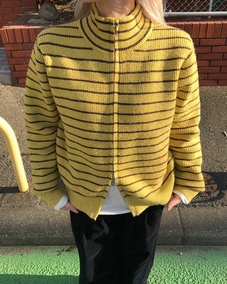 Striped knit zip-up