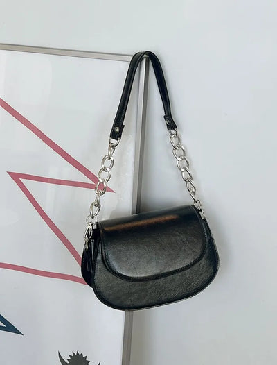 Cracked Leather Chain Mini Shoulder Bag
