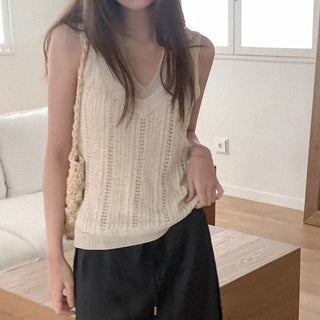 Linen halter knit sleeveless top