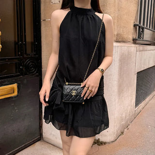 Halter neck frill mini dress