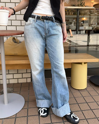 Washed low-rise denim