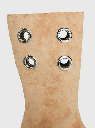 Situationship Eyelet Open Toe Heels Tan
