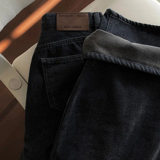 Fleece-lined velvet denim pants