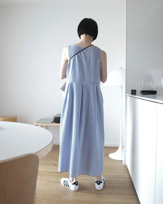 Side-button check dress