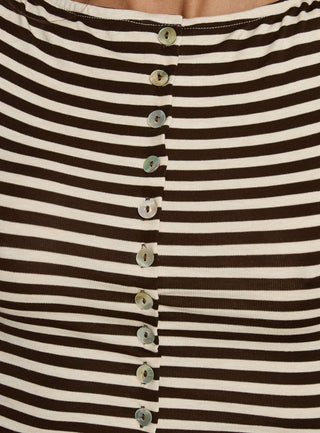 Angellina Jersey Button Down Top Chocolate  Cream Stripe