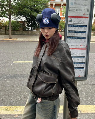 Cargo faux leather jacket