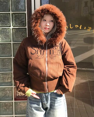 Corduroy Fur Hooded Zip