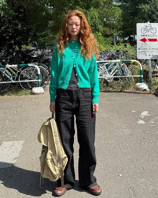 Non-faded wide denim pants