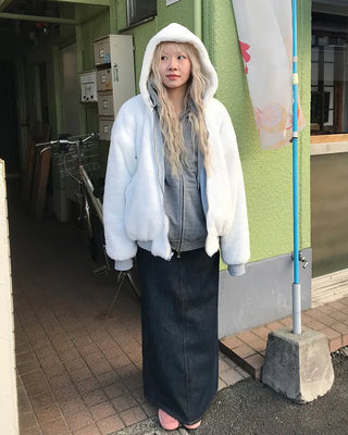 Long denim skirt