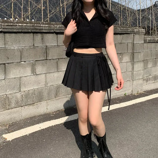 See-through net cropped short-sleeved T-shirt