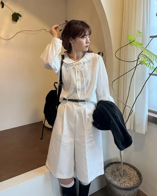Round collar string blouse