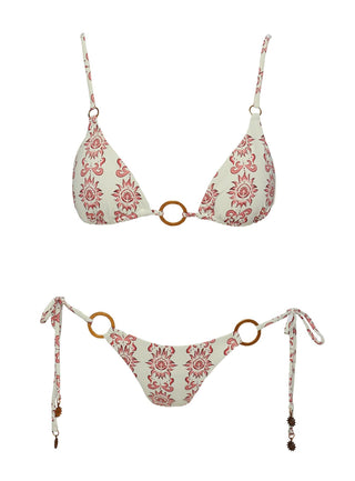 Salmar Triangle Ring Bikini Top White  Red