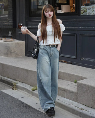 Smoked Frill Off-Shoulder Blouse