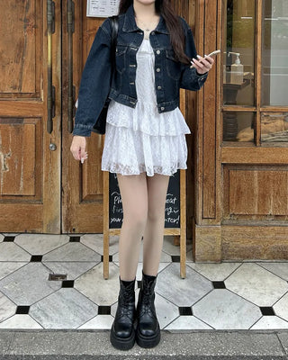Stitched cropped denim jacket