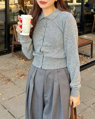 Button-collar knit cardigan