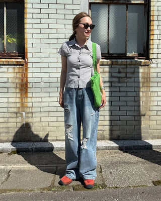 Distressed wide-leg denim pants