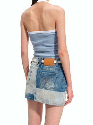 Equestrian Color-Block Denim Skirt