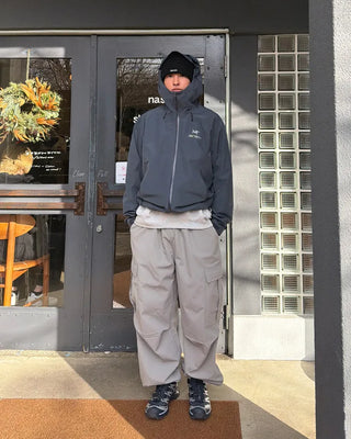 Fleece-lined parachute string cargo pants