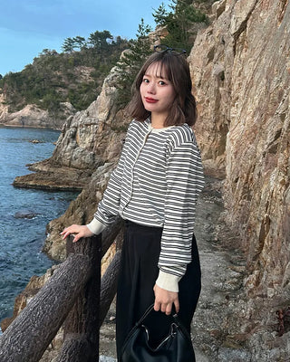 Round neck striped cardigan