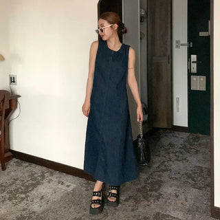 Back Shirred Open Denim Dress