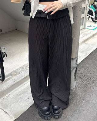 Striped low-rise slacks