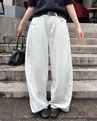 Wide-leg pants with back button detail