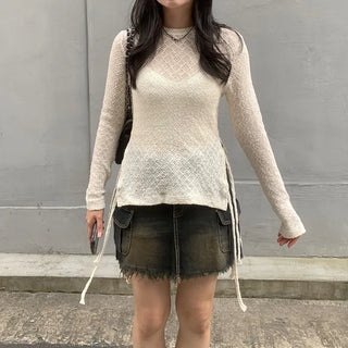 Side-strap sheer wrinkle t-shirt