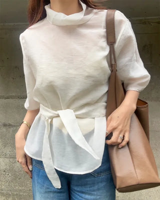 High-neck sheer blouse