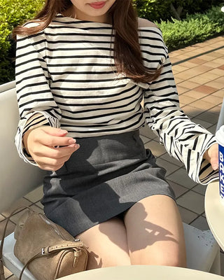 Boat neck long-sleeve T-shirt