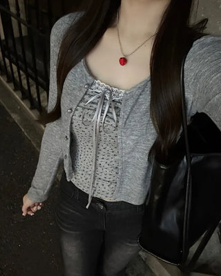 Flower camisole & cardigan set