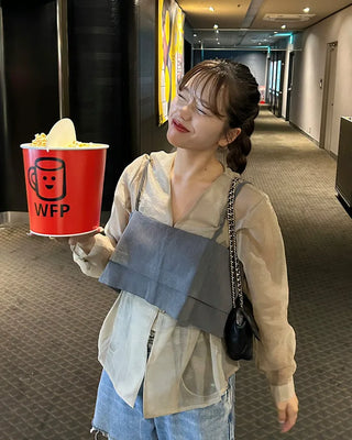 See-through balloon button blouse