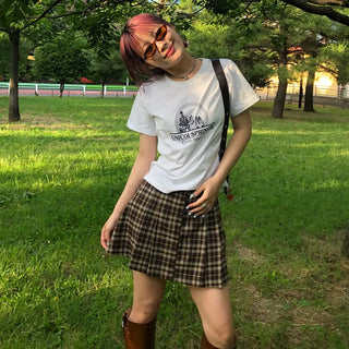 Printed cropped short-sleeved T-shirt