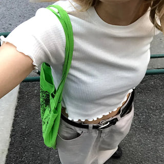 Cropped Frill Half-Sleeve T-Shirt