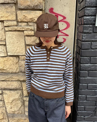 Striped Henley Neck Knit