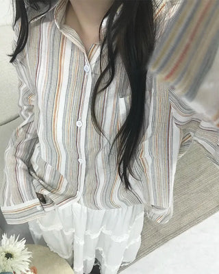 One-pocket multi-stripe shirt